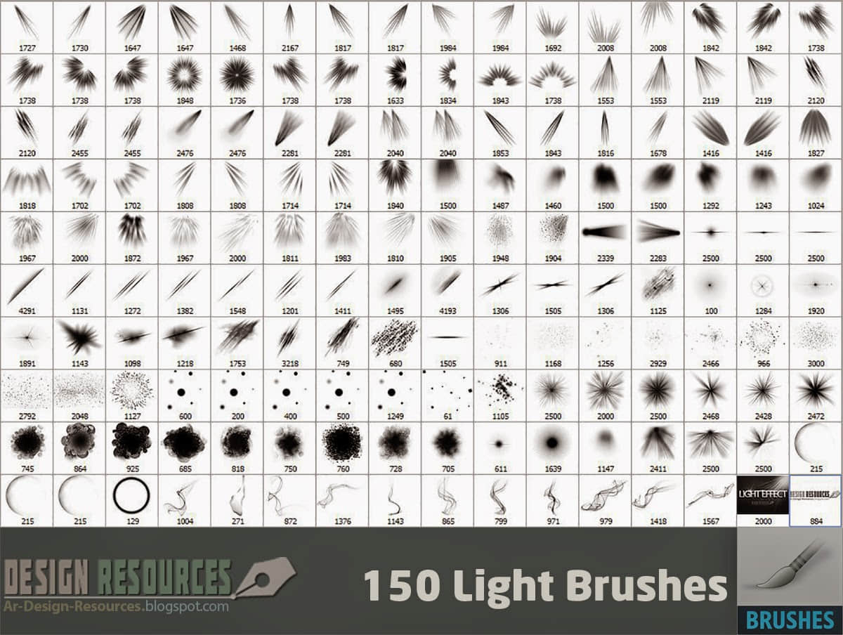 150种光特效、射灯、灯光、光芒照射、阳光等PS笔刷下载