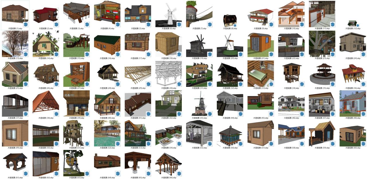 草图大师SketchUp木屋观景模型