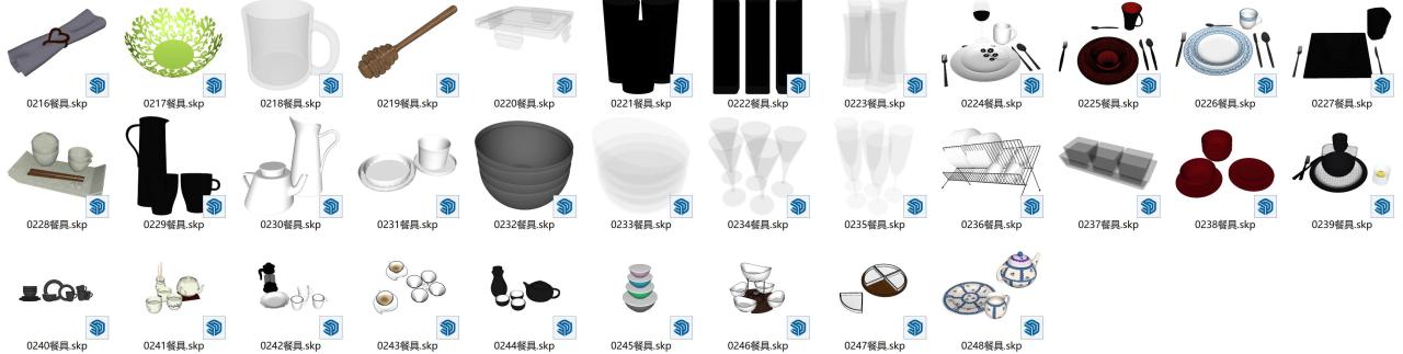 草图大师SketchUp厨具炊具餐具碗筷厨房用品锅碗瓢盆室内SU模型